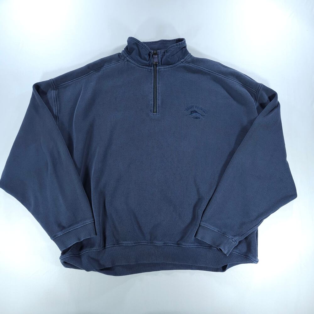 Tommy Bahama Relax Quarter Zip Sweatshirt Men XXL Navy 100% Cotton Marlin Logo